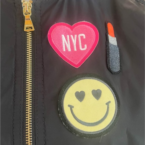 Express Black Bomber Jacket w/ Colorful PatchesI Came To Break Hearts Women’s XS - Picture 5 of 11